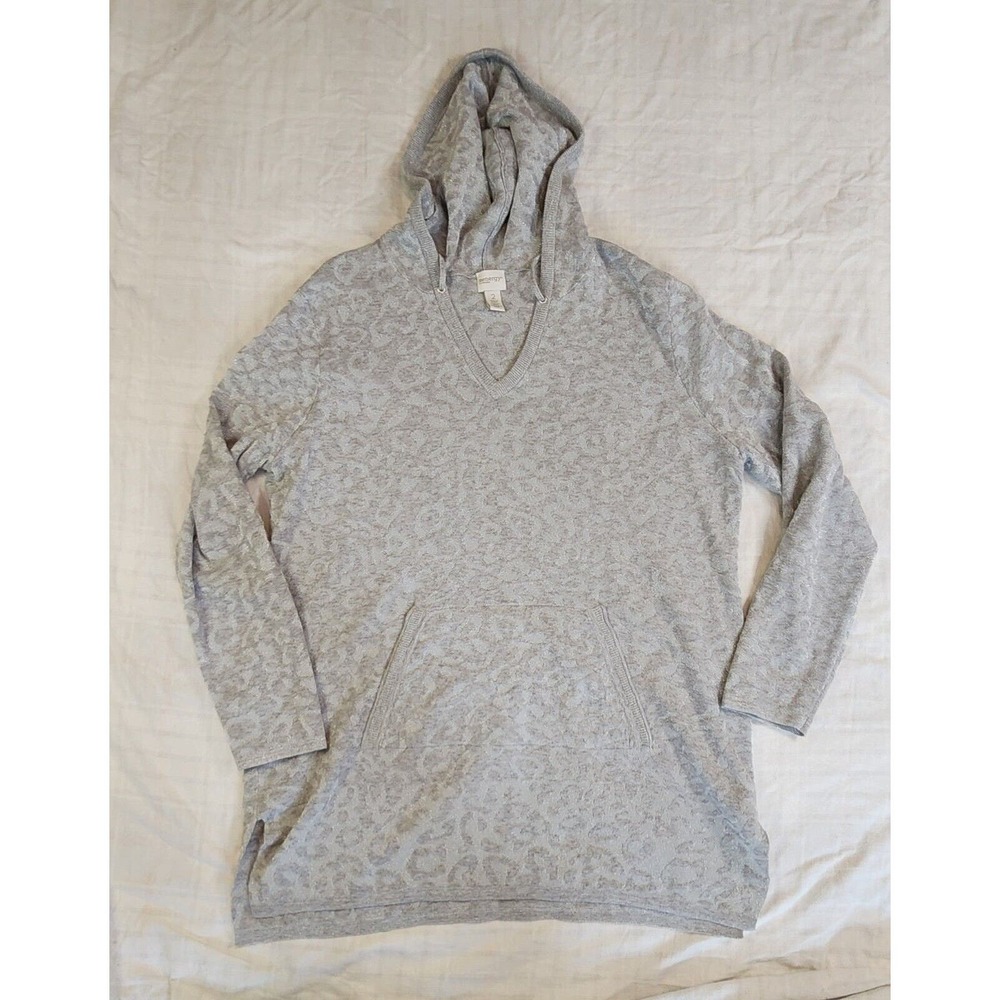 Chico's Zenergy Womens Hooded Light Sweatshirt Size 2 Animal Print gray metallic